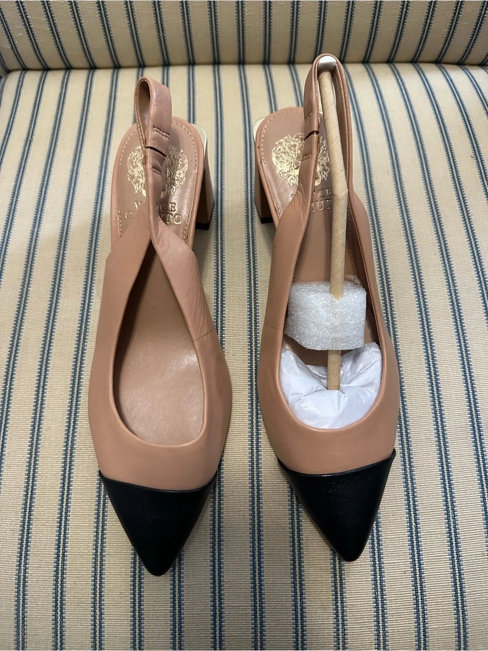 Vince Camuto Hamden Two-Tone Slingback Pointed Toe Pumps - Nude & Black